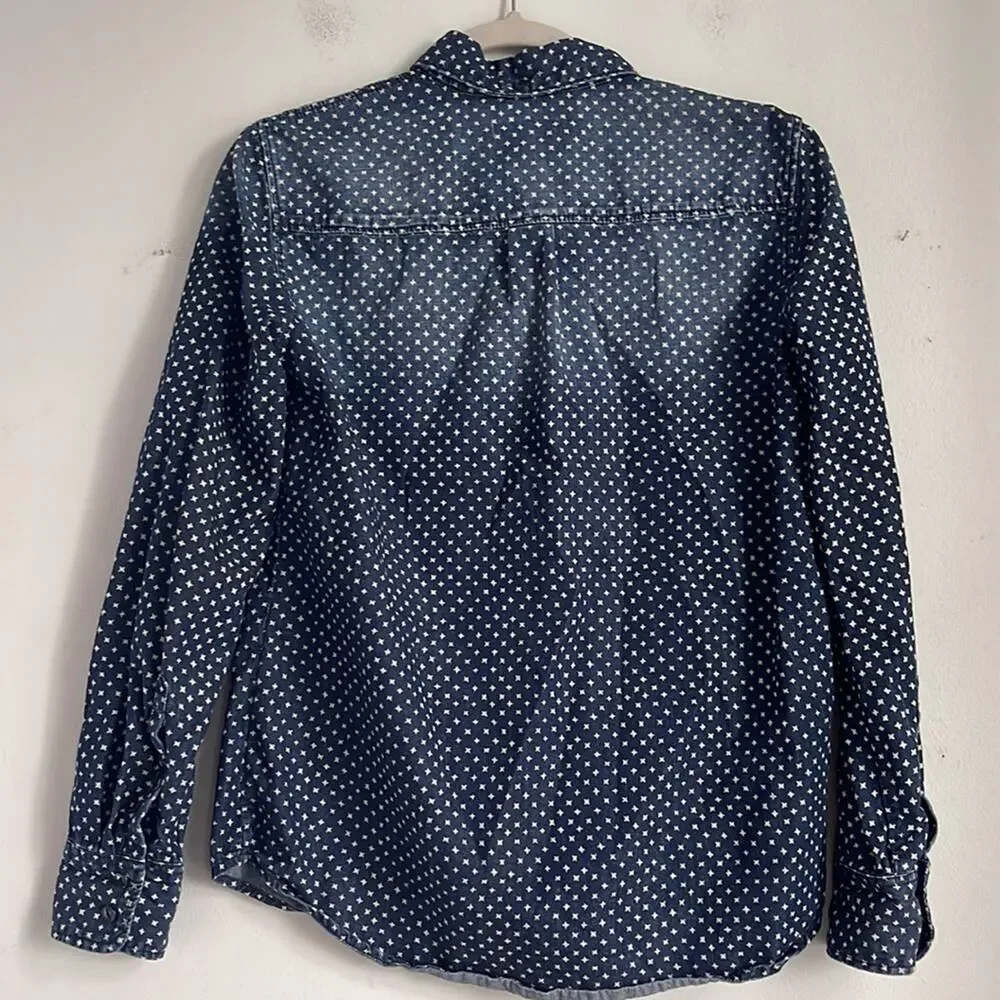 J. Crew The Keeper star print long sleeve button down denim shirt sz 4